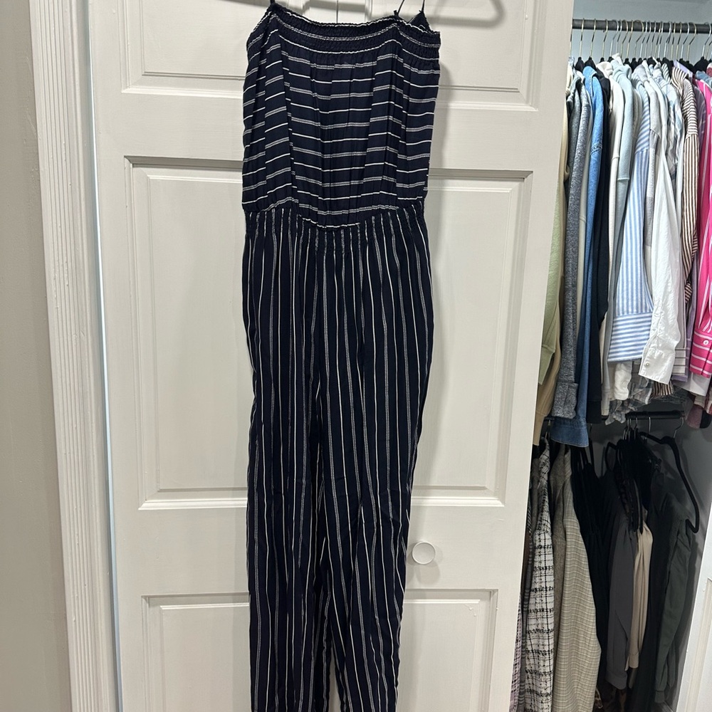 Mustard Seed Navy and White Striped Jumpsuit